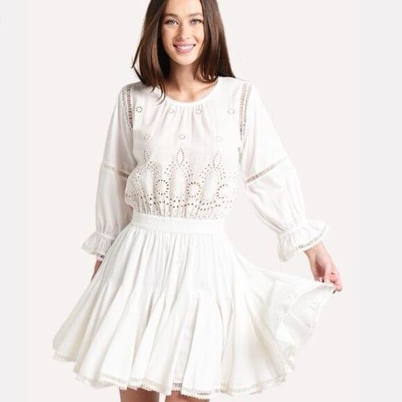 Misa Los Angeles Dresses & Skirts - Misa LA Lex Dress - White - Eyelet Embroidery and Full Skirt - Size Medium